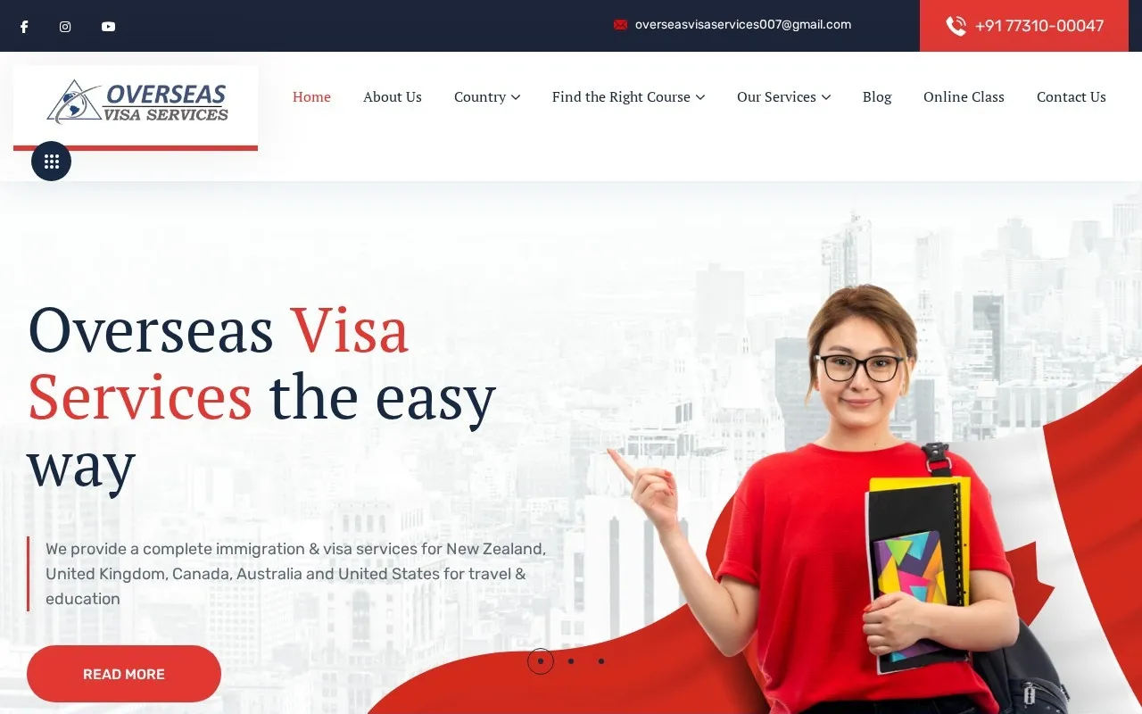 Overseas Visa Services website designed by Satluj Infomedia