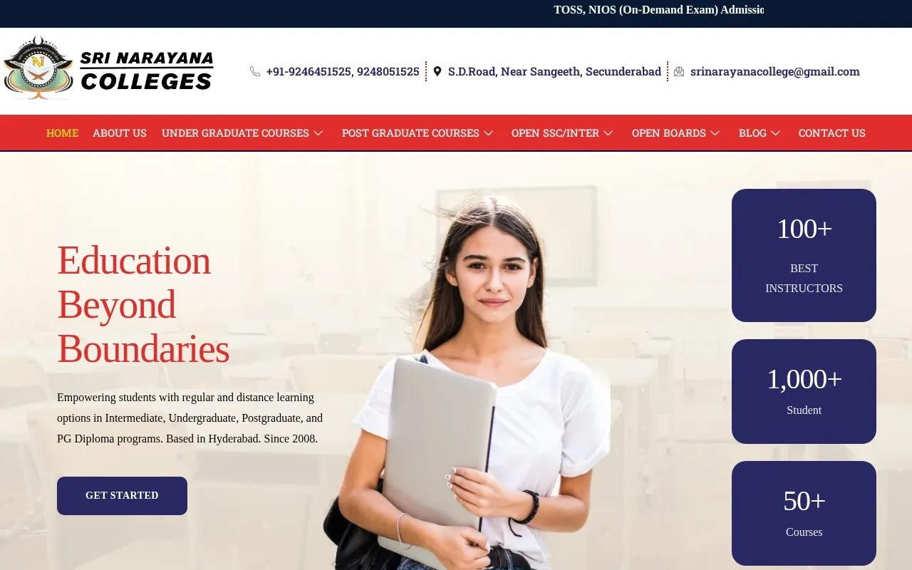 Sri Narayana Colleges website designed by Satluj Infomedia