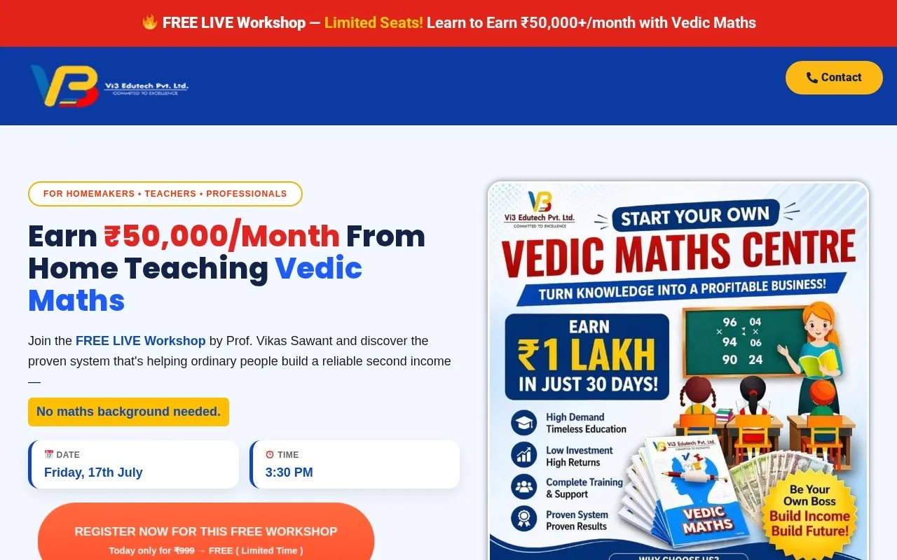 V3 Vedic Maths website designed by Satluj Infomedia